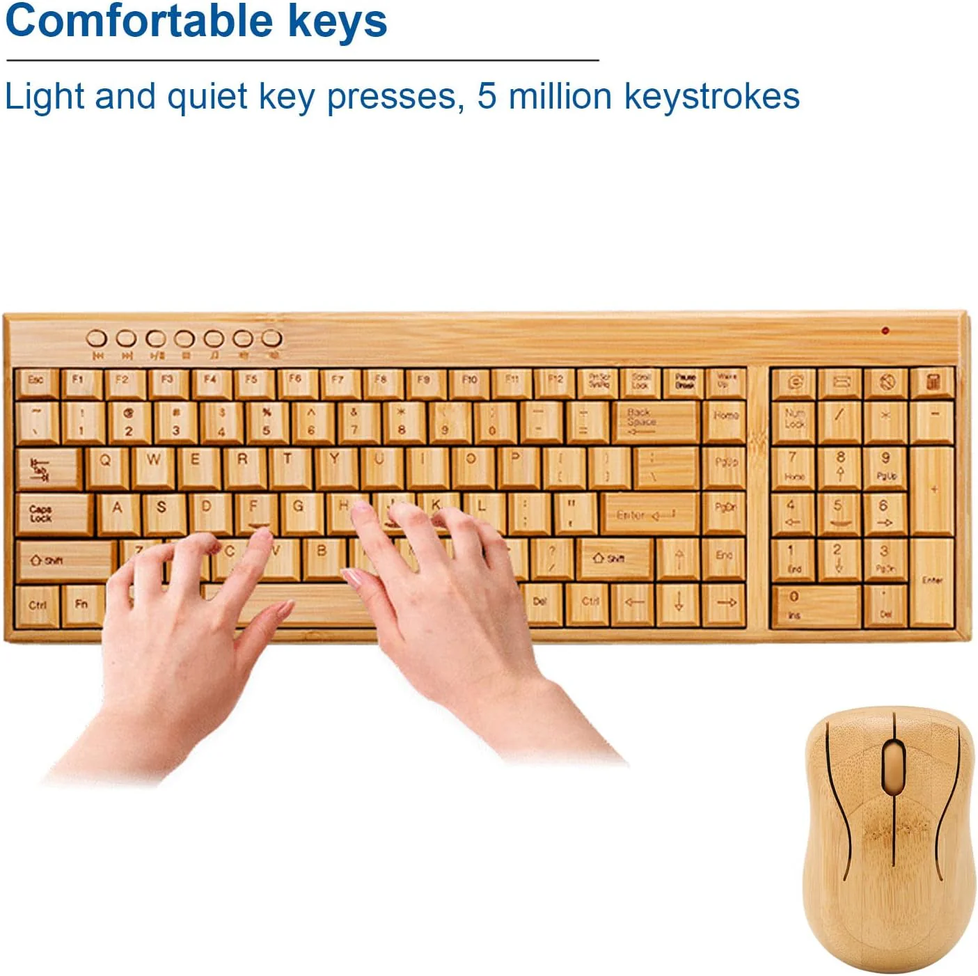 Kabellose Maus-Tastatur aus Bambus, Computer-Steuergeräte aus Holz mit 2,4-GHz-Wireless-Verbindung, - Image 2