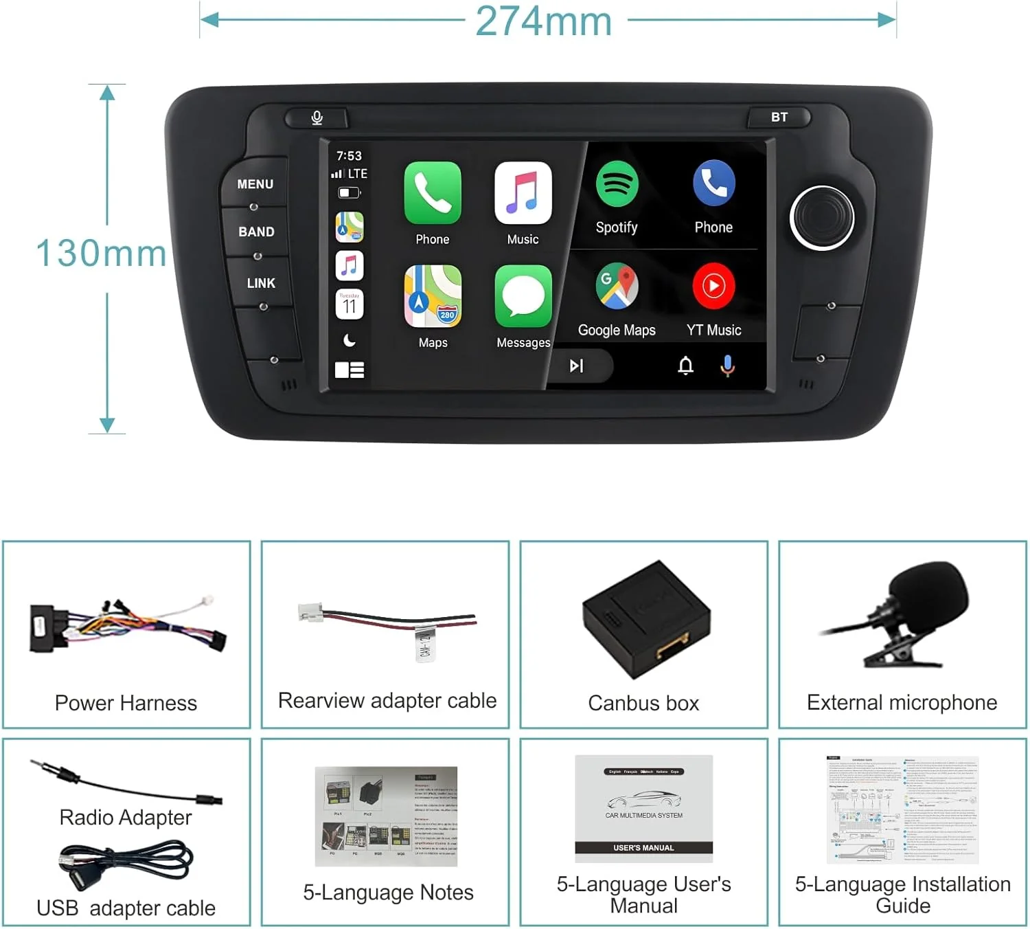 Kabelloses Carplay Radio für Seat Ibiza 6j 2009-2014,7" IPS Touch Bildschirm,Seat Ibiza 6j Radio unt - Image 8