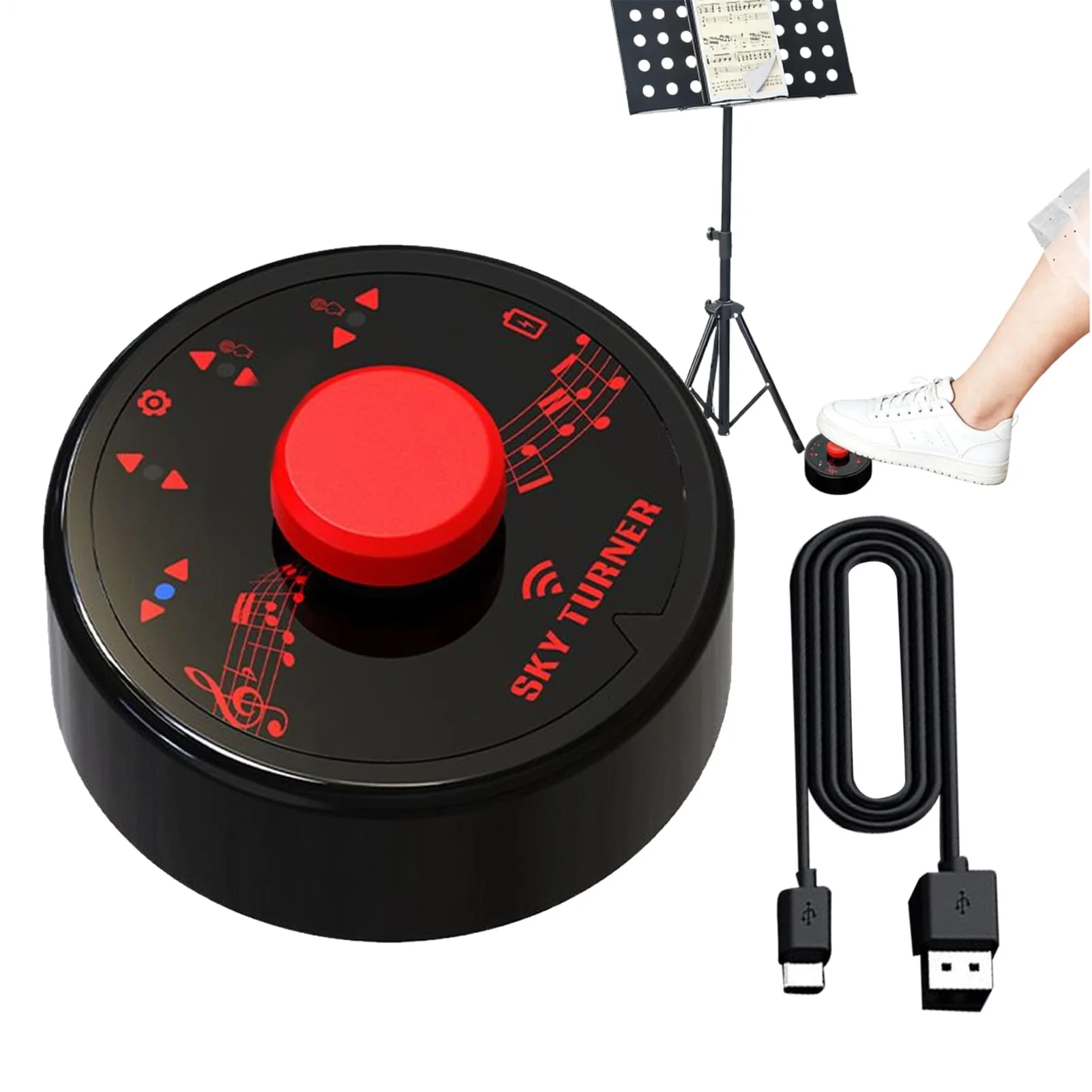 Kabelloses Page-Turner-Pedal – 2,7-Zoll-Freisprech-Fusspedal für Tablets, Telefone, wiederaufladbare