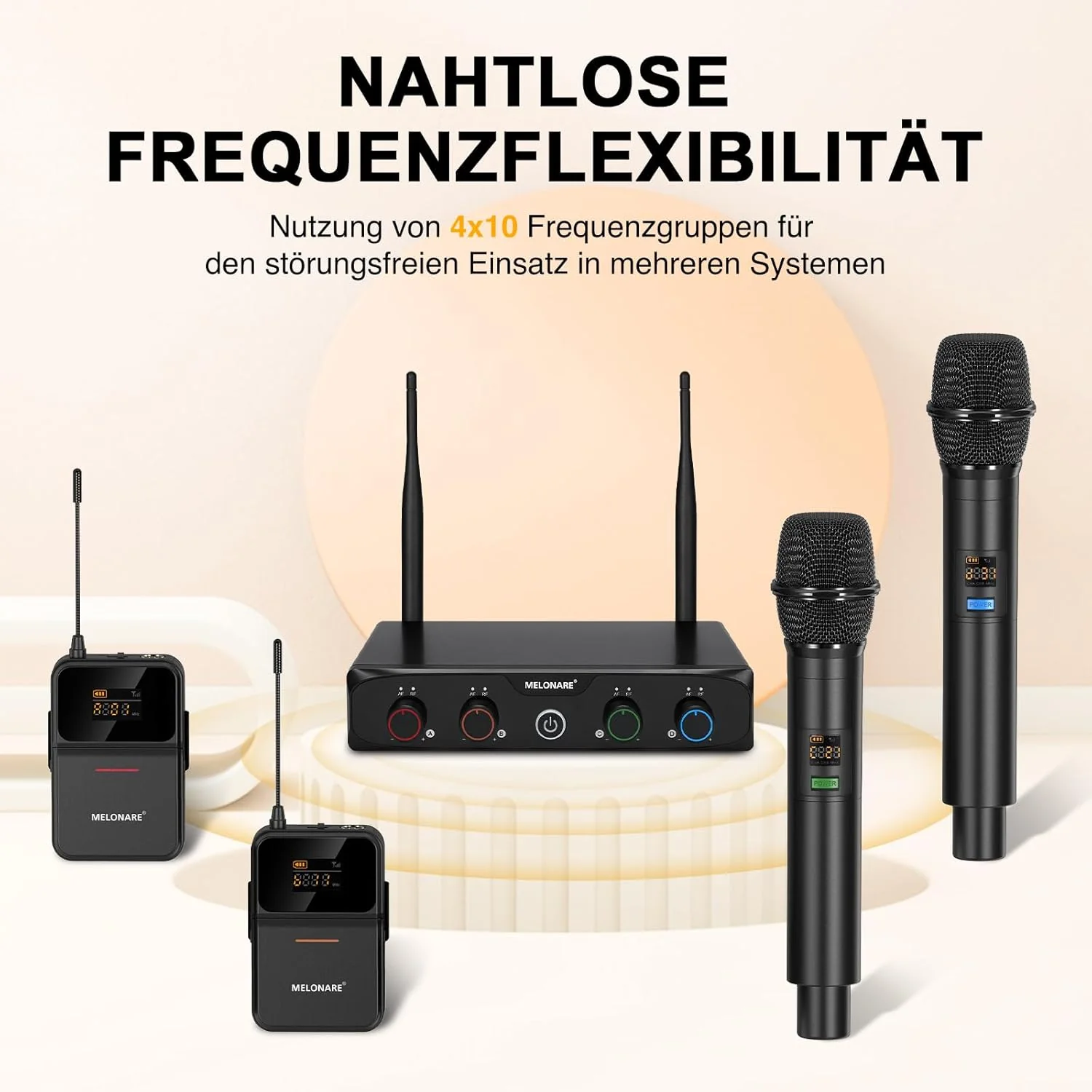 Kabelloses UHF-Mikrofonsystem mit 4 x 10 Frequenzen, 200 Fuss, 2 dynamischen Handmikrofonen, 2 Bodyp - Image 4