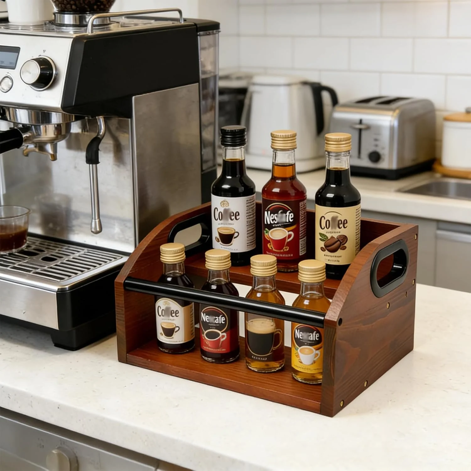 Kaffeesirup Organisationsständer 2 Stufig mit Metallstange Tragegriff, Kaffee Sirup Regal Organizer - Image 4