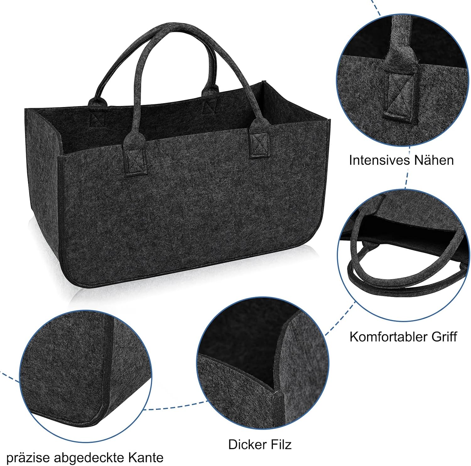 Kaminholzkorb Filz Holzkorb für Kaminholz mit Tragegriffen Faltbar Filztaschen Shopper Kaminholztasc - Image 3
