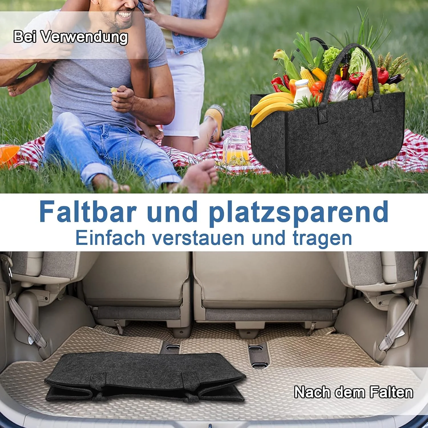 Kaminholzkorb Filz Holzkorb für Kaminholz mit Tragegriffen Faltbar Filztaschen Shopper Kaminholztasc - Image 6
