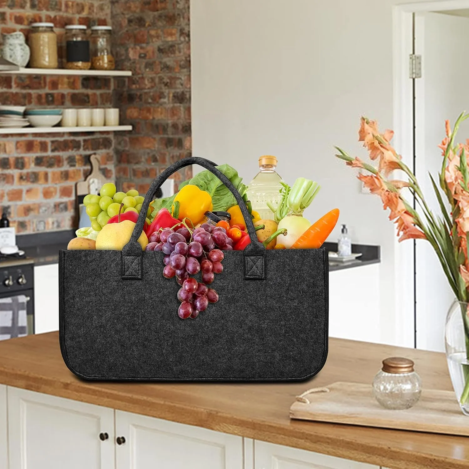 Kaminholzkorb Filz Holzkorb für Kaminholz mit Tragegriffen Faltbar Filztaschen Shopper Kaminholztasc - Image 7