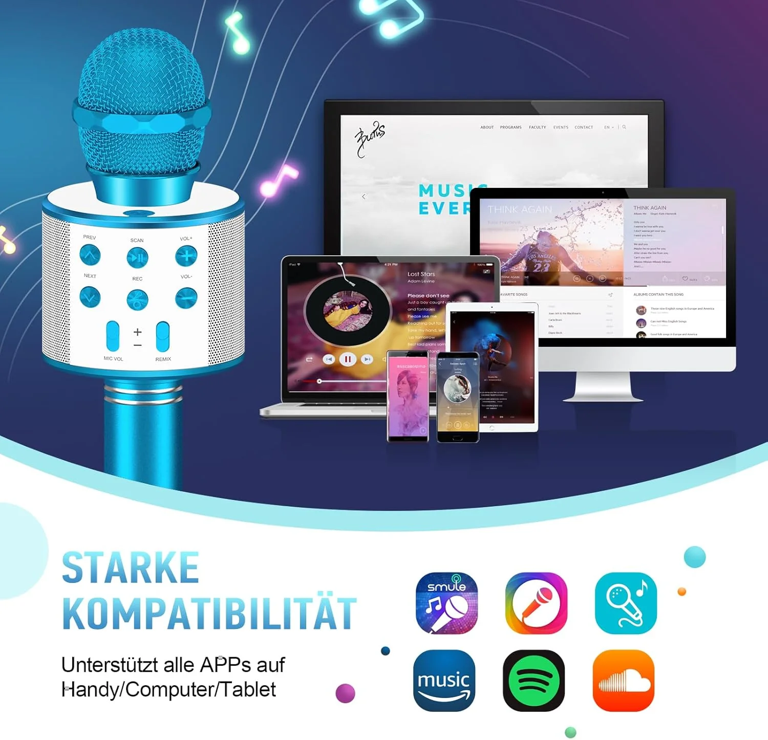 Karaoke Mikrofon, Microphone Spielzeug ab 3-11 Jahren, Geschenk Mädchen 3-9 Jahre, Bluetooth Mikrofo - Image 6
