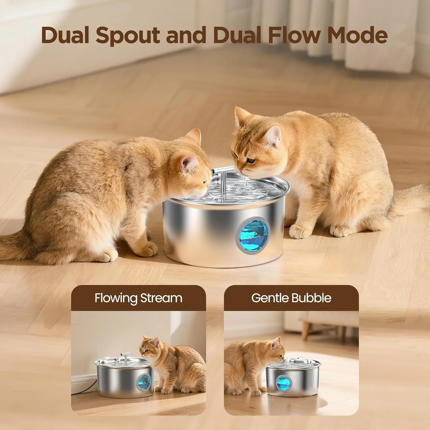 Katzenbrunnen Edelstahl Trinkbrunnen für Katze: 2.6L leiser Wasserspender für Katzen und Hunde - Aut - Image 4