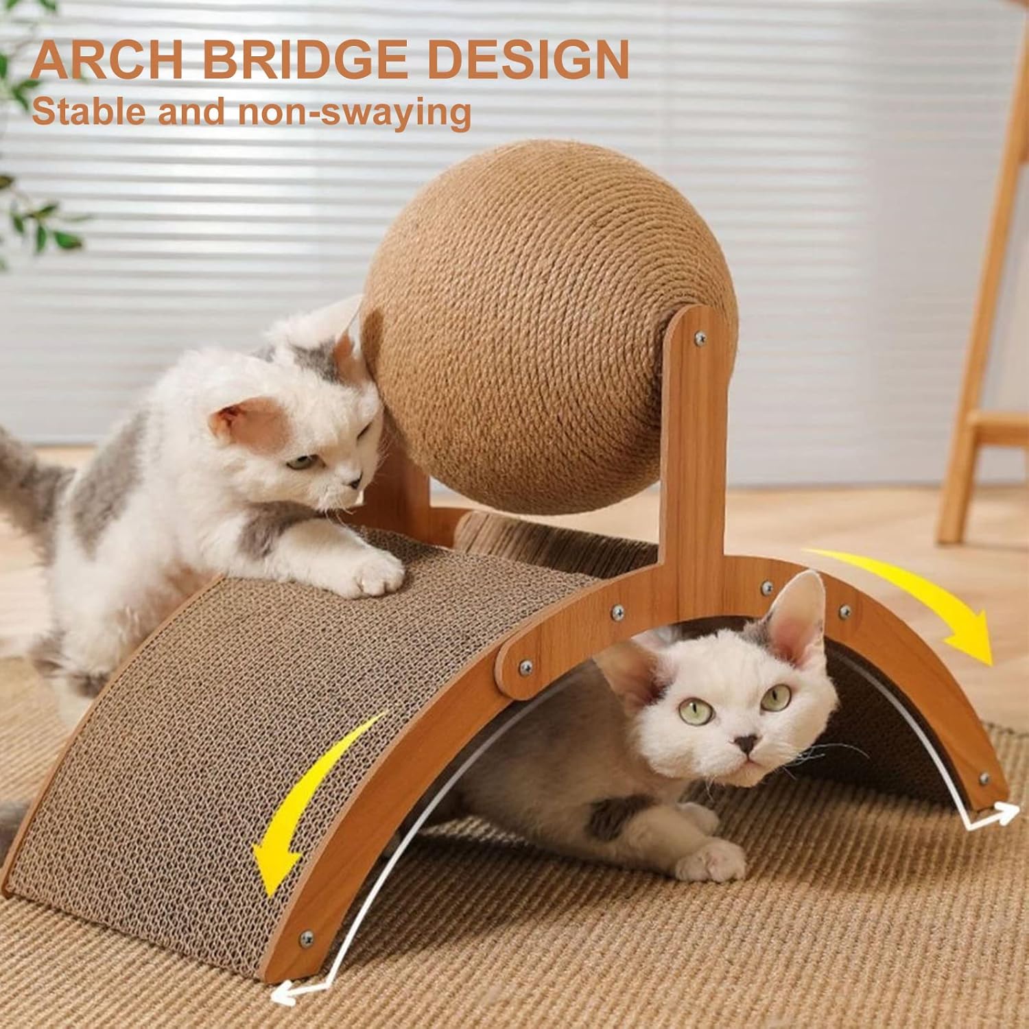 Katzenkratzer Karton, Natürliches Sisal-Kratzbrett mit Ball, Gewölbtes Brückendesign, Kaninchen Krat - Image 7