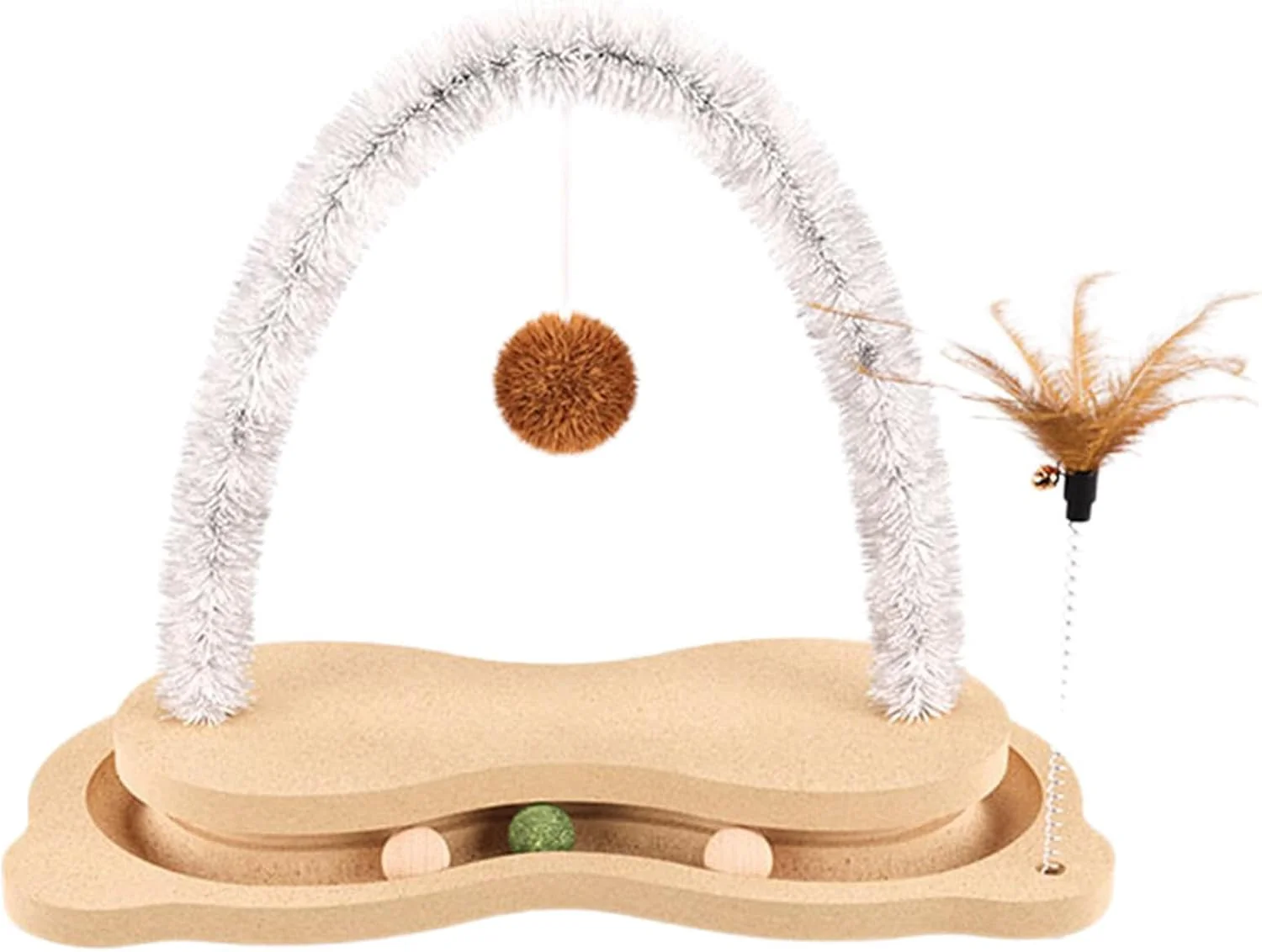 Katzenkratzer-Spielzeugball, Katzenkratzer mit Ball - Holzbogen-Katzenfederspielzeug mit drehbarem D - Image 6