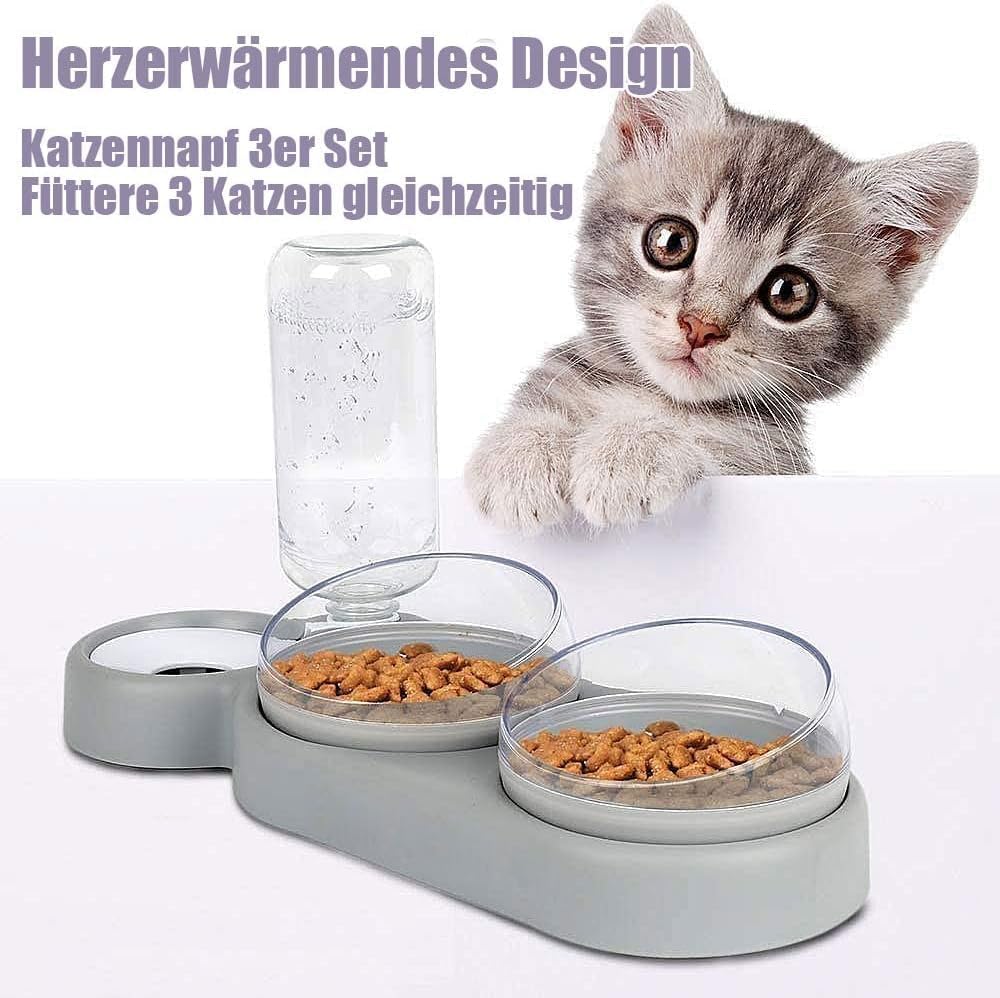 Katzennapf-Set 15° Neigbar Doppelter Futternapf für Nass- Trockenfutter, mit Automatischer Wasserfla - Image 3