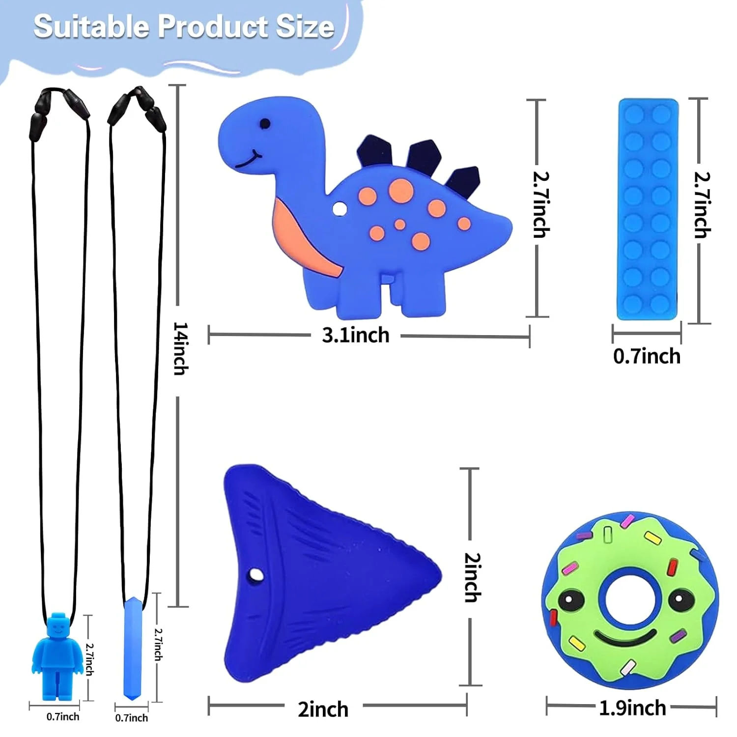 Kaukette für Kinder, 6 Stück Sensory Kauen Halskette, Silikon Beissring für Baby, Autismus Spielzeug - Image 2