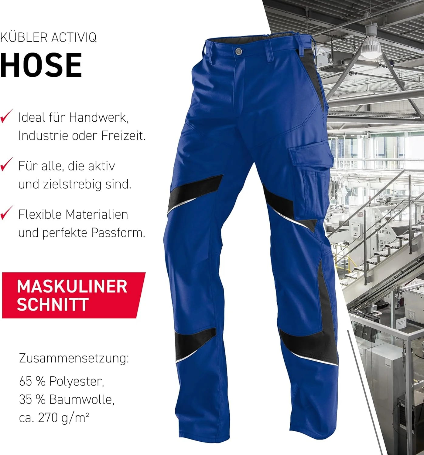 KÜBLER Workwear KÜBLER ACTIVIQ Arbeitshose Kornblumenblau/schwarz Kornblumenblau/Schwarz 58, Kornblu - Image 3