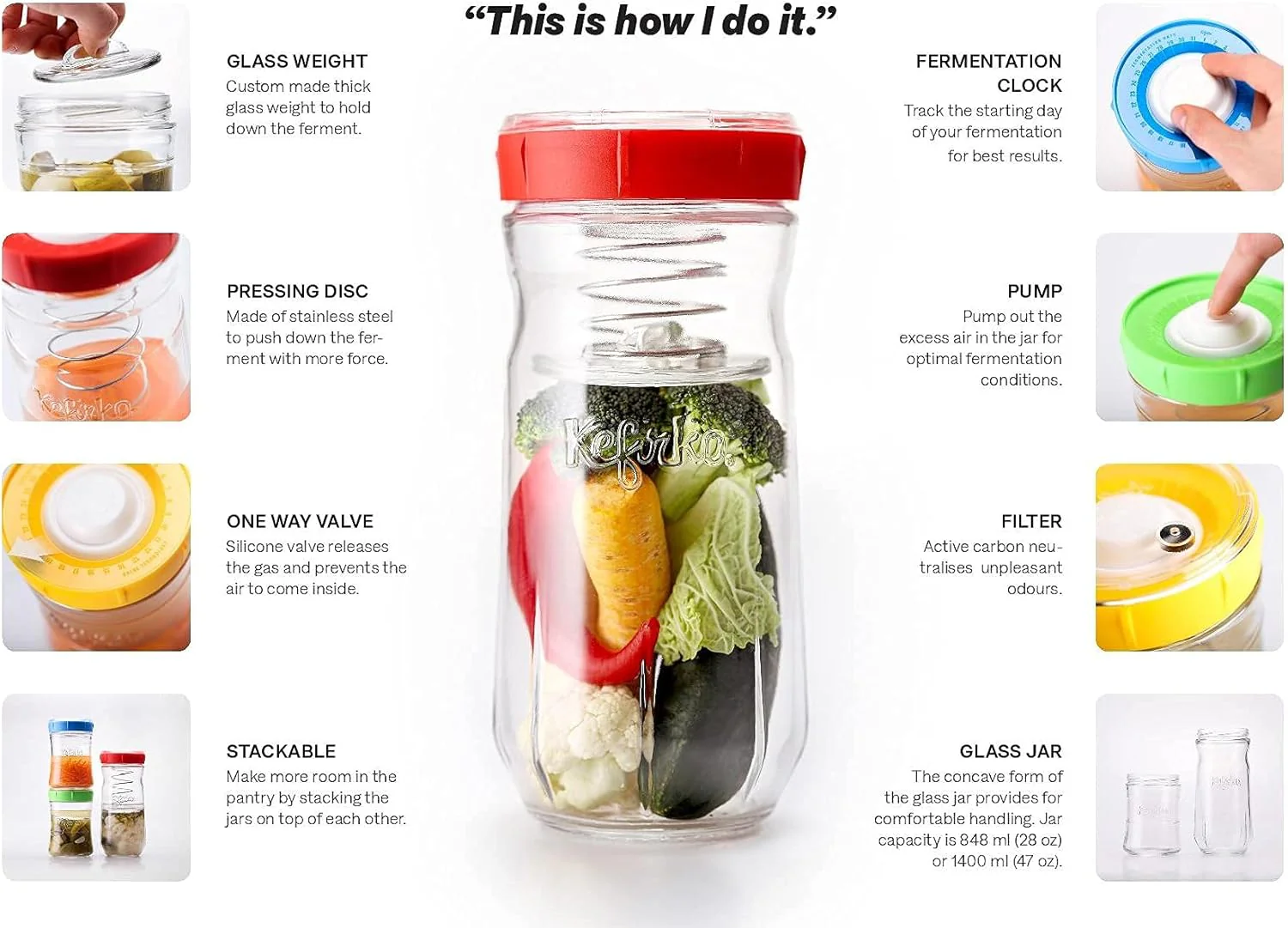 Kefirko Gemüsegärer (1,4 l) – Ferment Früchte, Gemüse, Machen Kimchi, Sauerkraut und mehr – BPA-frei - Image 2