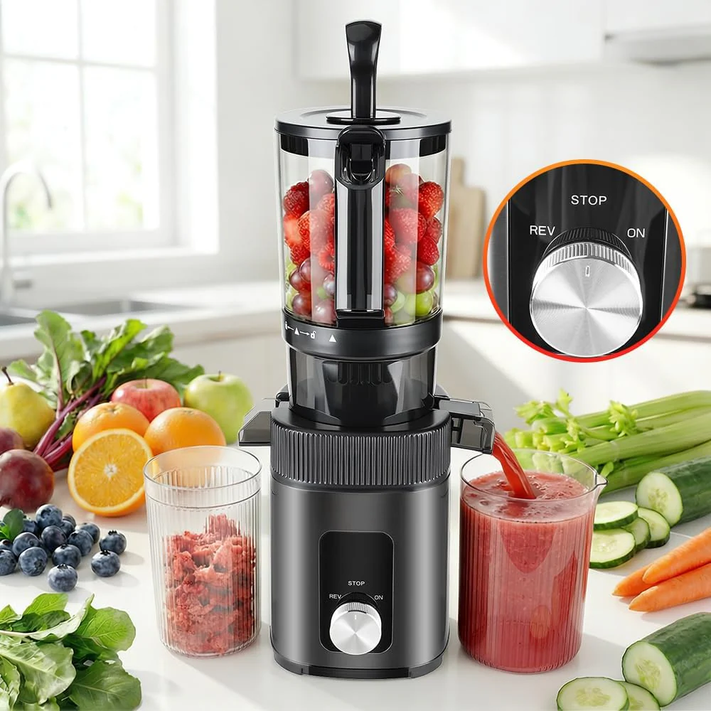 KEPEAK Slow Juicer 200W, Professionelle Saftpresse mit 112mm Einfüllschacht für ganze Früchte und Ge - Image 4
