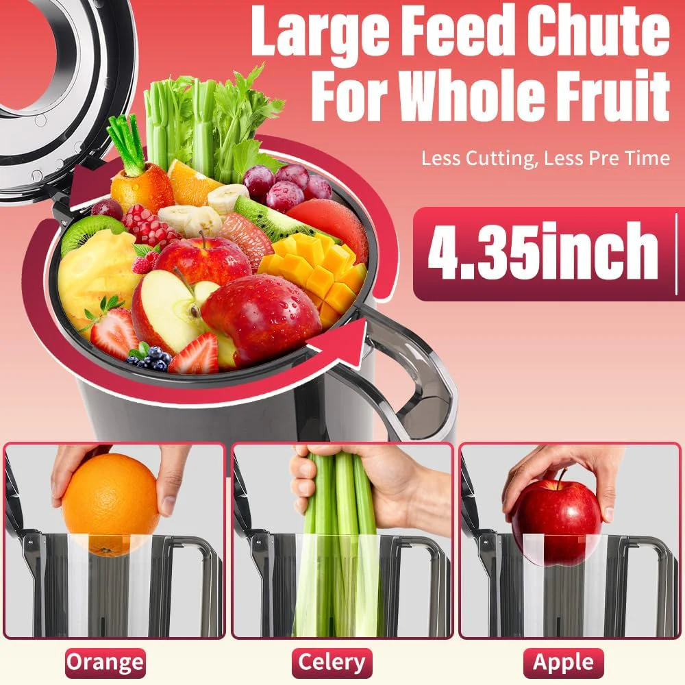 KEPEAK Slow Juicer 200W, Professionelle Saftpresse mit 112mm Einfüllschacht für ganze Früchte und Ge - Image 6