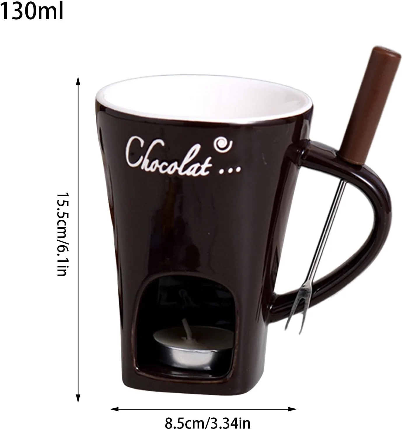 Keramik-Schokoladen-Fondue-Tasse – schmelzender Buttertopf mit Gabel, Käsewärmer, Teelichtkerzen-Set - Image 2