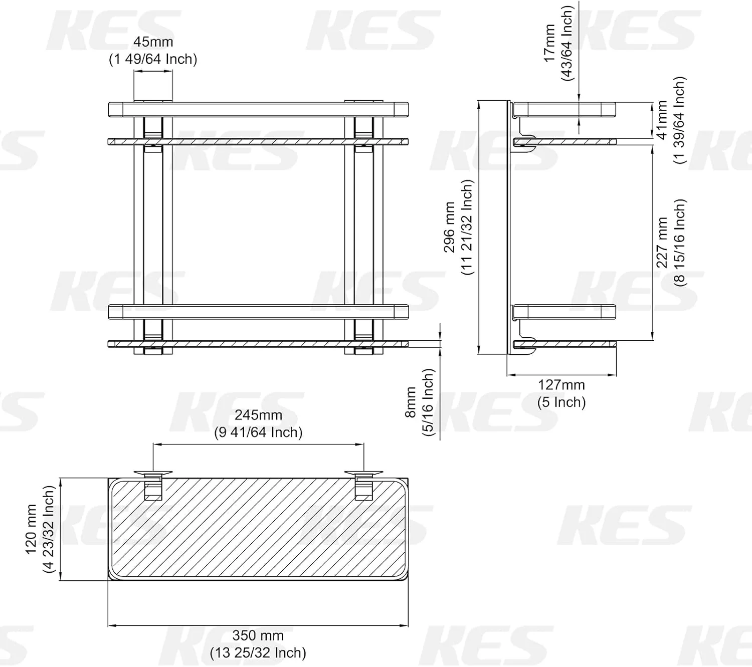 KES Glasregal Duschablage 35 cm, Glas Badregal 8mm Hartglas Badezimmer Regal Wandregal Dusche Ablage - Image 3