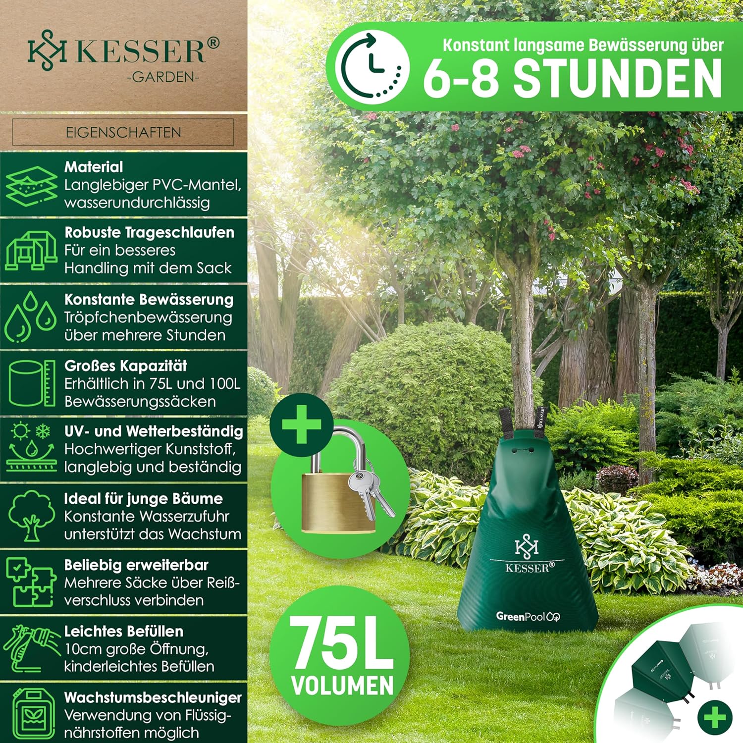 KESSER® Baum-Bewässerungssack 4er Set 75L Wassersack, Baumbewässerungsbeutel, PVC-Tasche langlebig & - Image 2