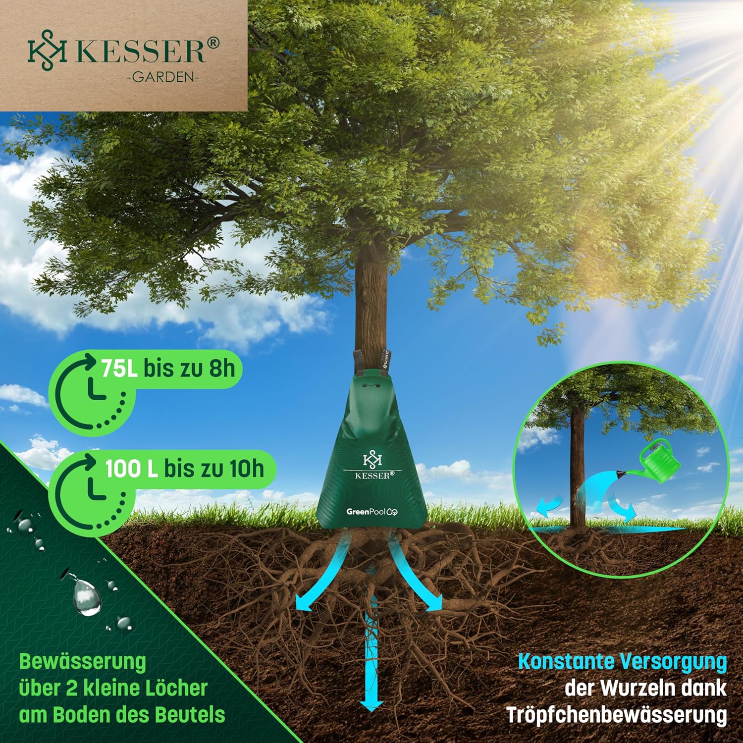 KESSER® Baum-Bewässerungssack 4er Set 75L Wassersack, Baumbewässerungsbeutel, PVC-Tasche langlebig & - Image 6