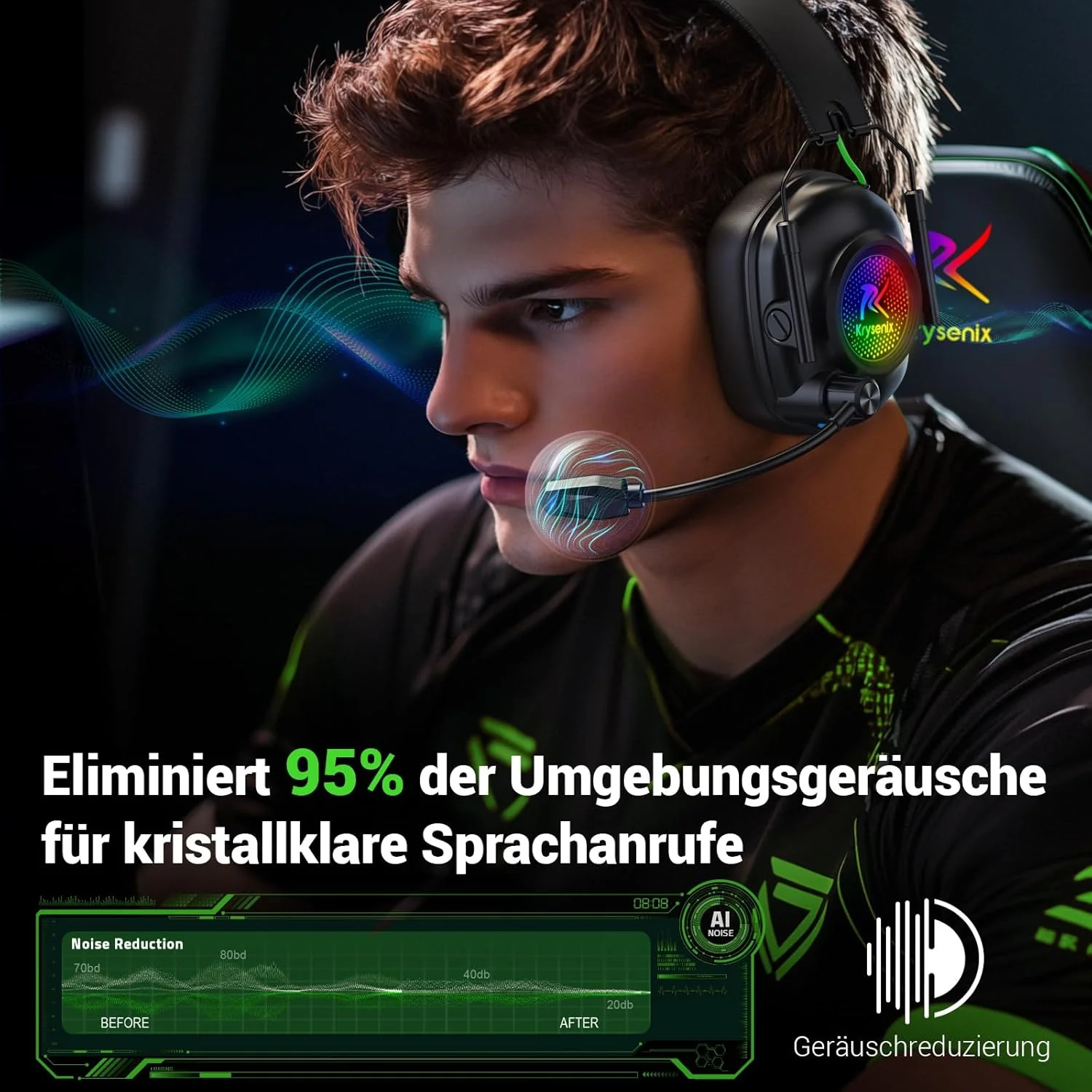 KGH2 Gaming Headset Wireless für PS4, PS5, PC, Mac, Switch, 2.4GHz Gaming Headset mit Mikrofon, Falt - Image 4