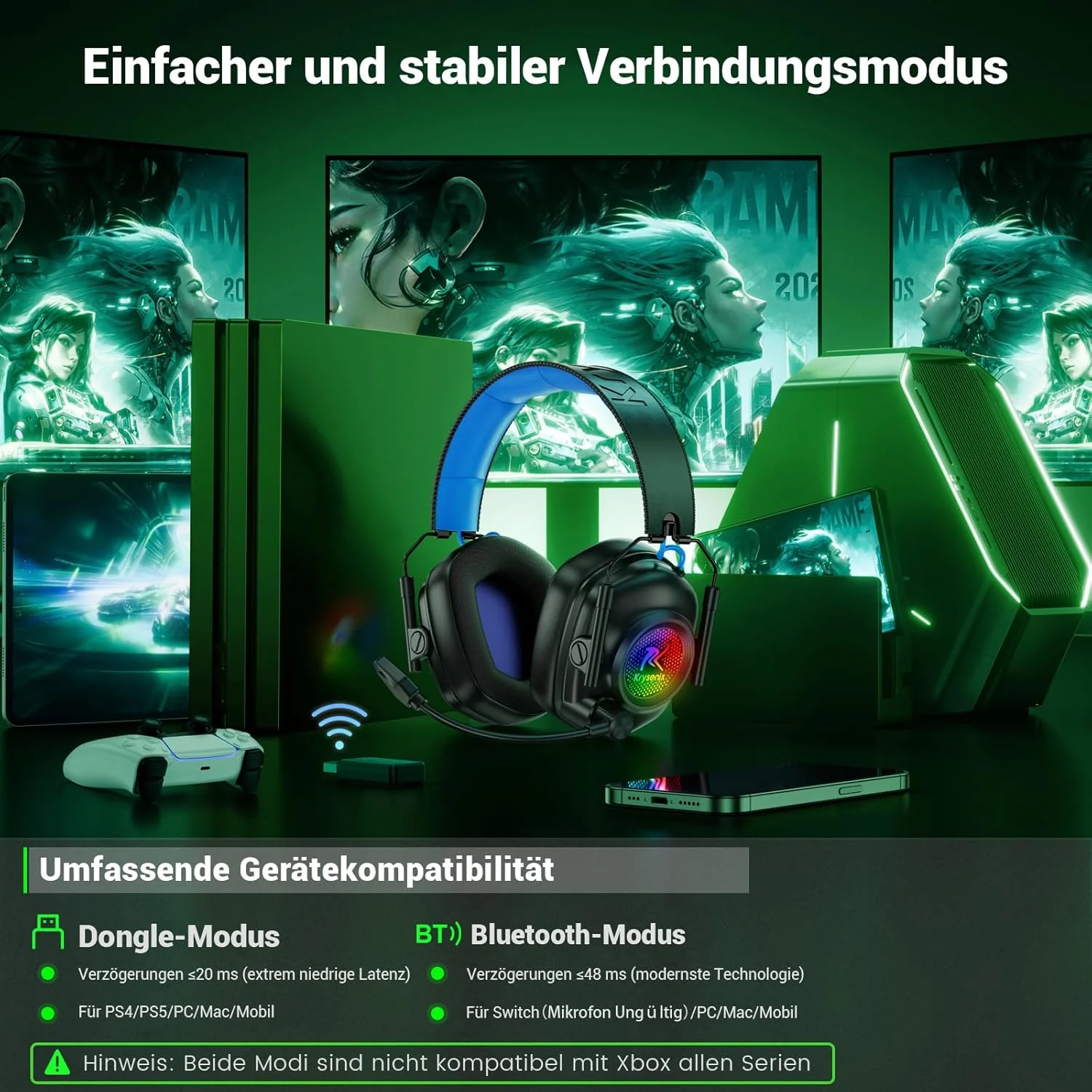 KGH2 Gaming Headset Wireless für PS4, PS5, PC, Mac, Switch, 2.4GHz Gaming Headset mit Mikrofon, Falt - Image 7