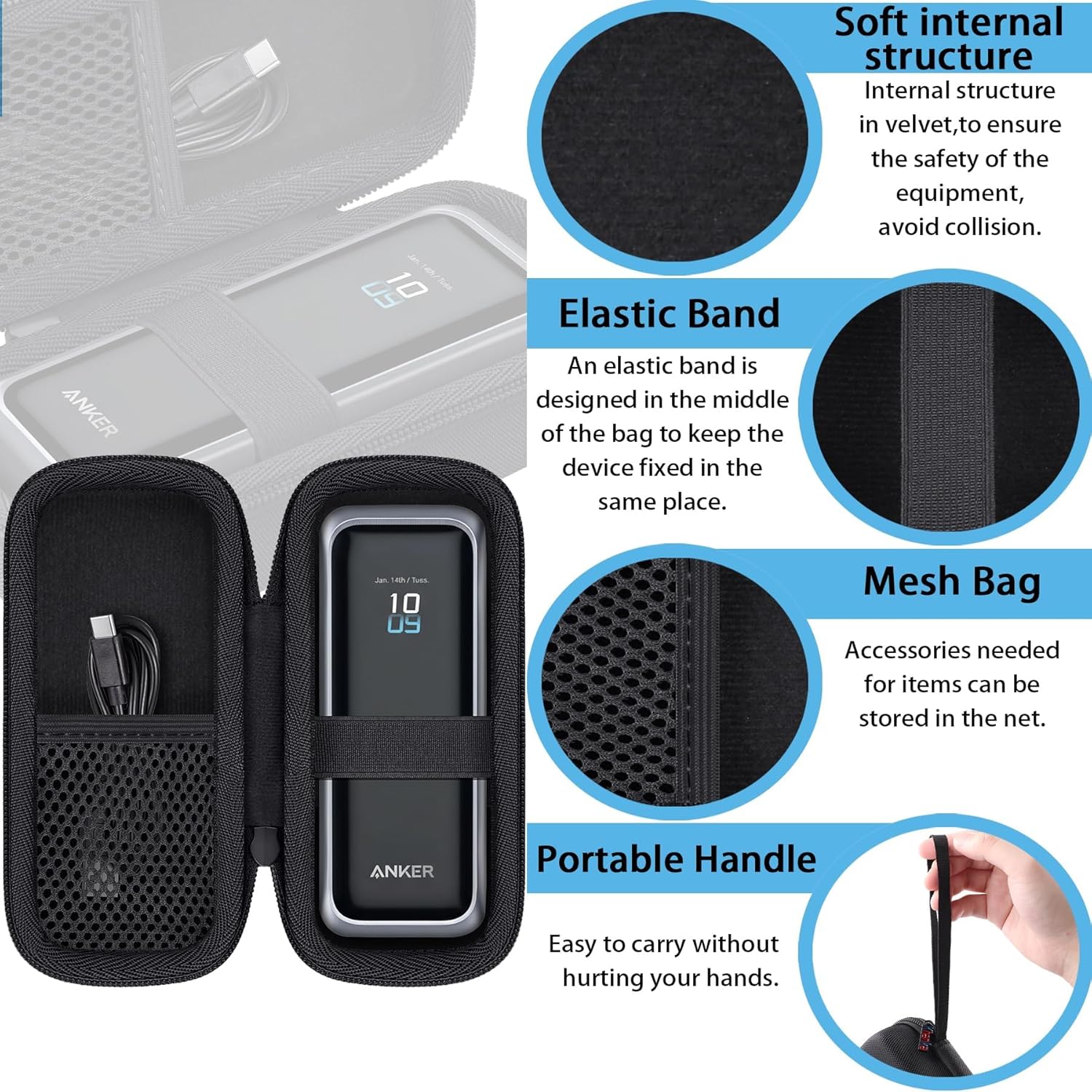 Khanka Etui für Anker Prime Power Bank 20,100mAh 220W / 20,000mAh 200W, Aufbewahrungstasche für Anke - Image 5