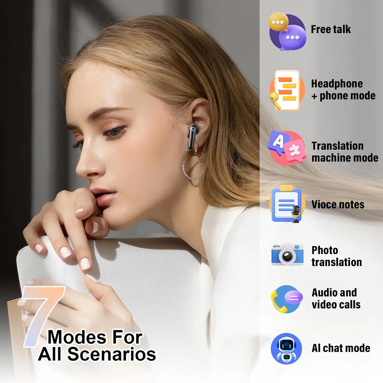 KI Kopfhörer Übersetzer, 42Std Bluetooth 5.4 Sprachübersetzer Kopfhörer mit 164 Sprachen, 7 Übersetz - Image 4