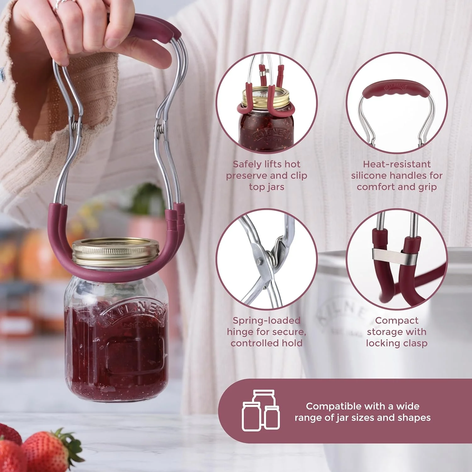 KILNER Einkochzange für heisse Einmachgläser | Einmachglas Heber umfasst Hals der Einmachgläser | Gl - Image 2