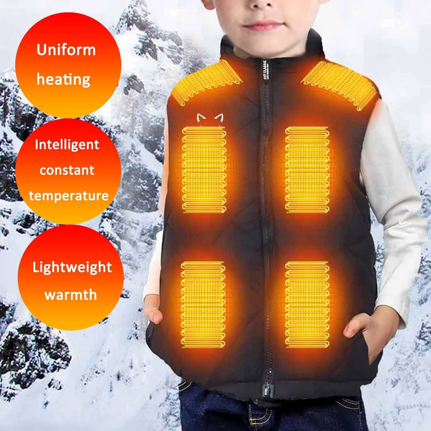 Kinder Beheizte Weste, Beheizbare Jacke Kinder, Junge USB wiederaufladbar Beheizbare Kleidung Winter - Image 4
