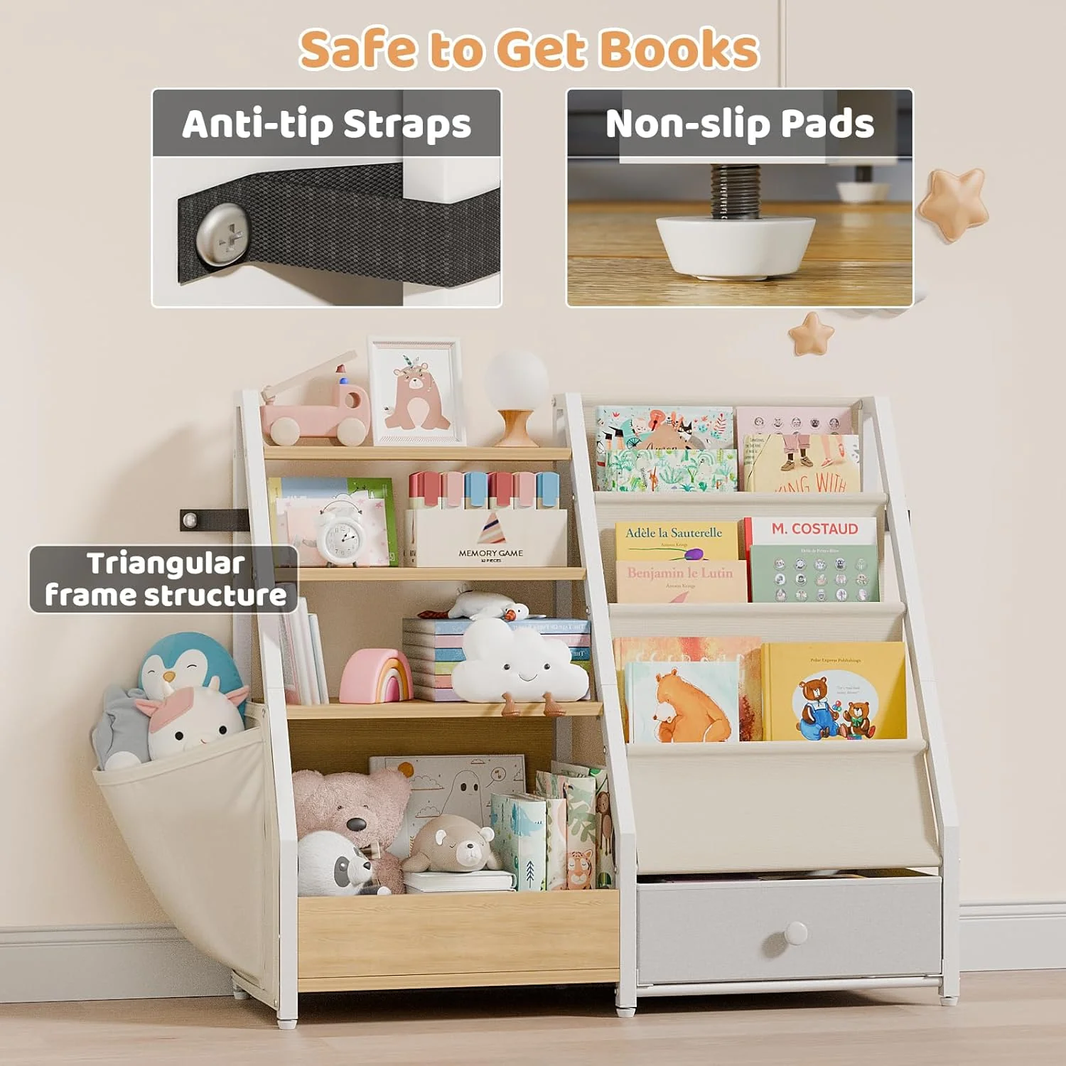 Kinder-Bücherregal und Spielzeugaufbewahrung – Bücherregal für Kinderzimmer, Kleinkind-Bücherregal f - Image 5