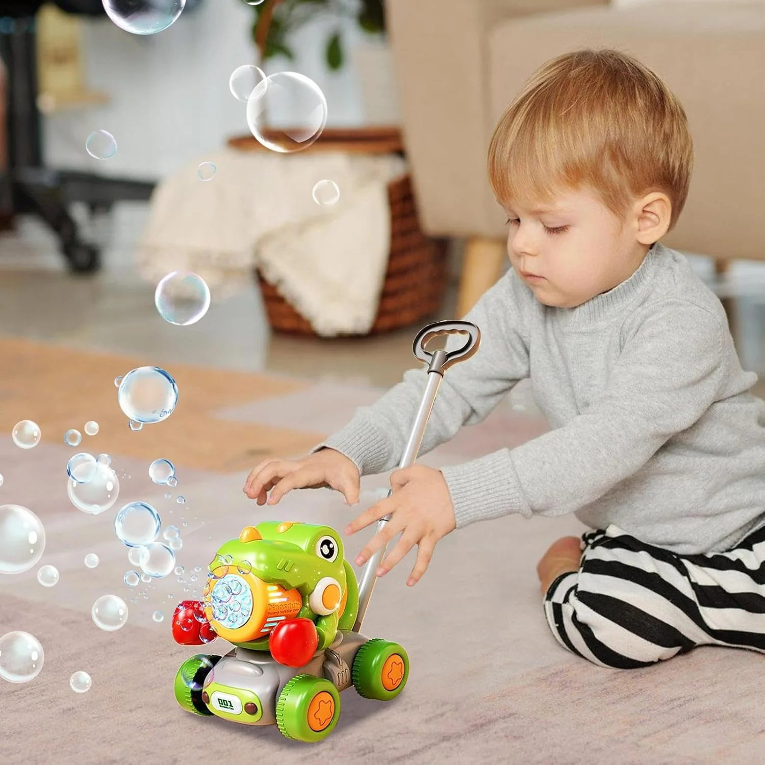 Kinder Rasenmäher Mit Blasenfunktion | Dinosaurier Seifenblasen Rasenmäher Spielzeug | Interaktives - Image 2
