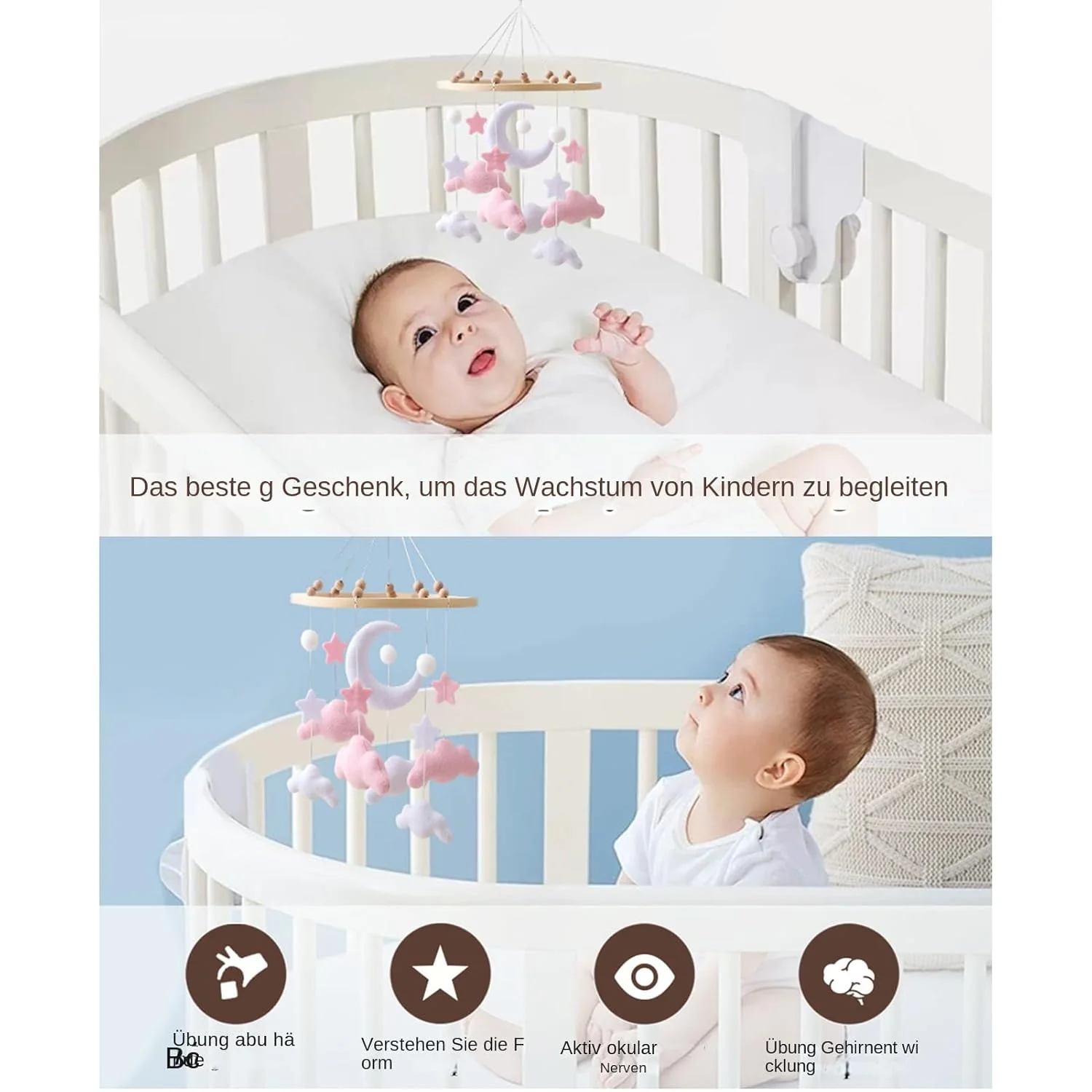 Kinderwagen Spielzeug, Babyglocke Mobile Für Babybett, Babyzimmer-Deko Zum Aufhängen, Mond, Stern, W - Image 7