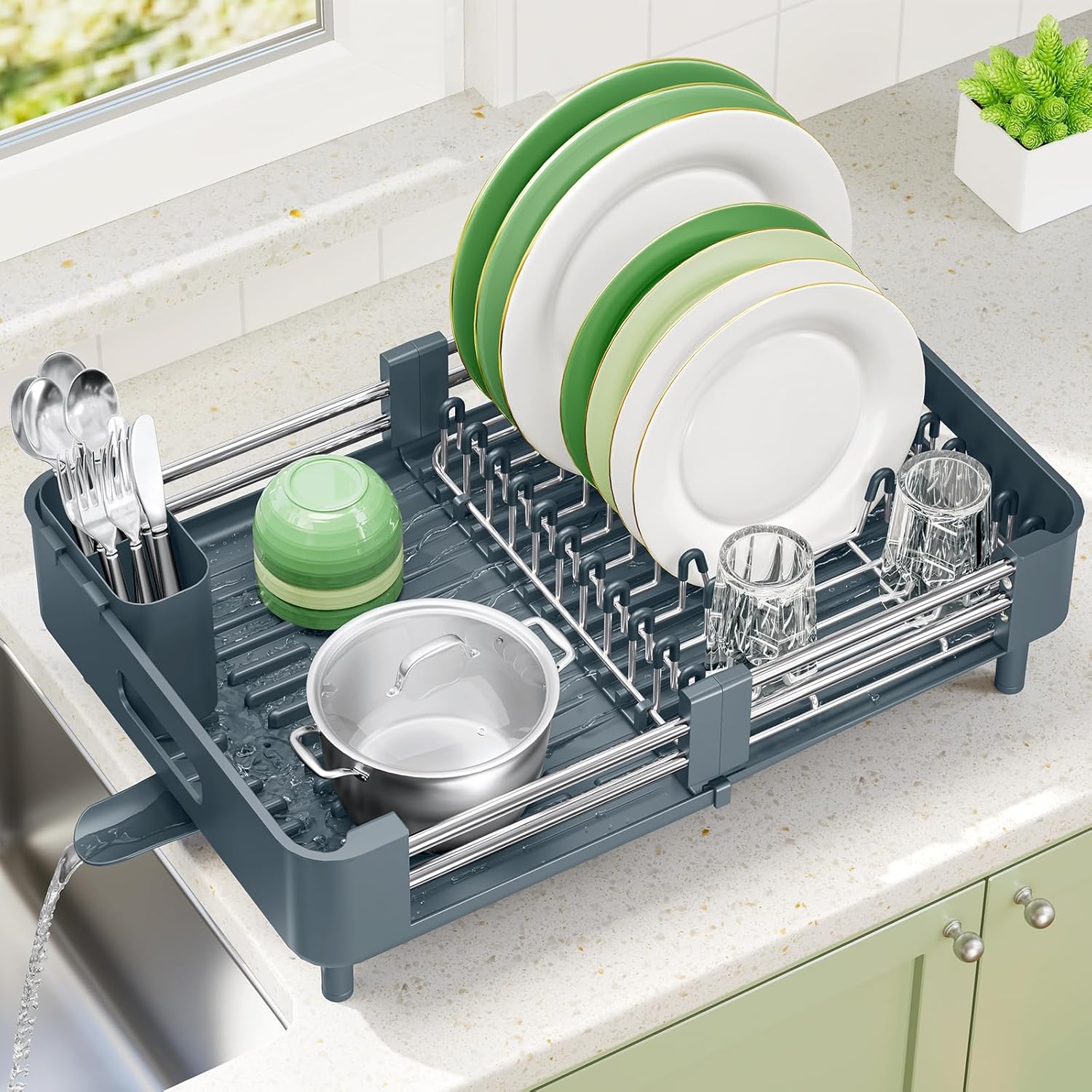 KINGRACK Erweiterbares Abtropfgestell Geschirr, Abtropfgestell für Küchentheke, Faltbares Edelstahl - Image 3