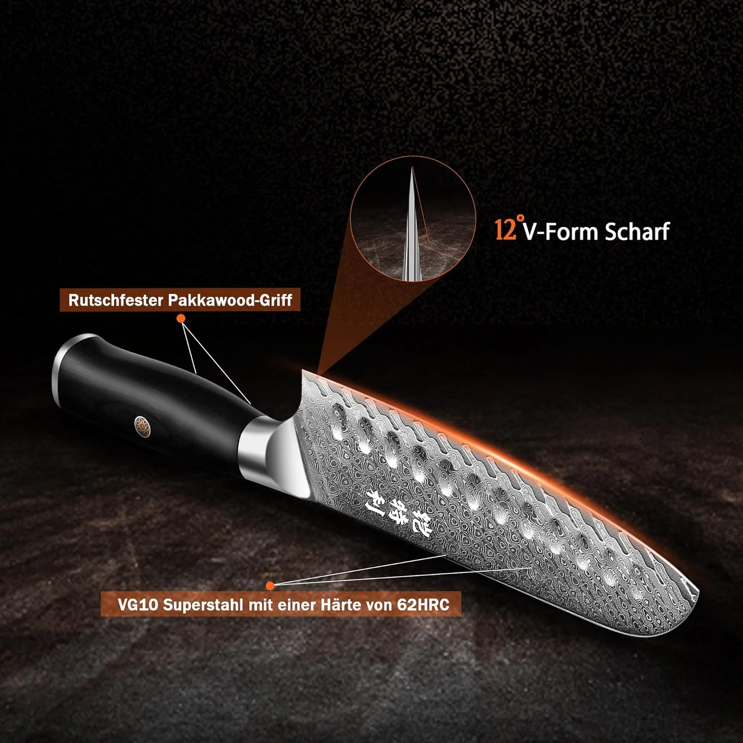 Kitory Kochmesser Santoku Messer Damaskus Edelstahl 73 Lagen Küchenmesser Damastmesser 17 cm Klinge - Image 3