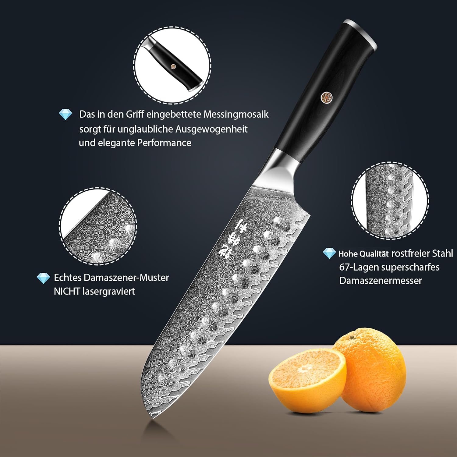 Kitory Kochmesser Santoku Messer Damaskus Edelstahl 73 Lagen Küchenmesser Damastmesser 17 cm Klinge - Image 4