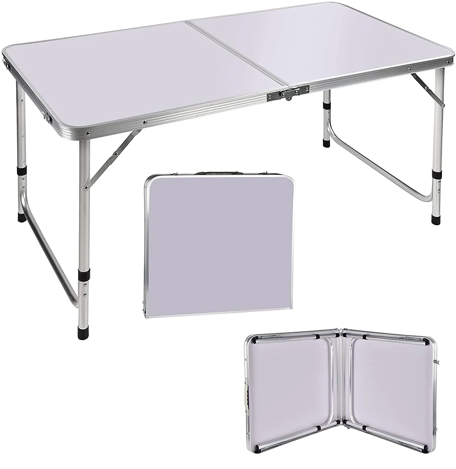 Klapptisch 91 cm mit Verstellbarer Höhe von 67 cm/37 cm, leicht, tragbar, Aluminium, Camping, Buffet
