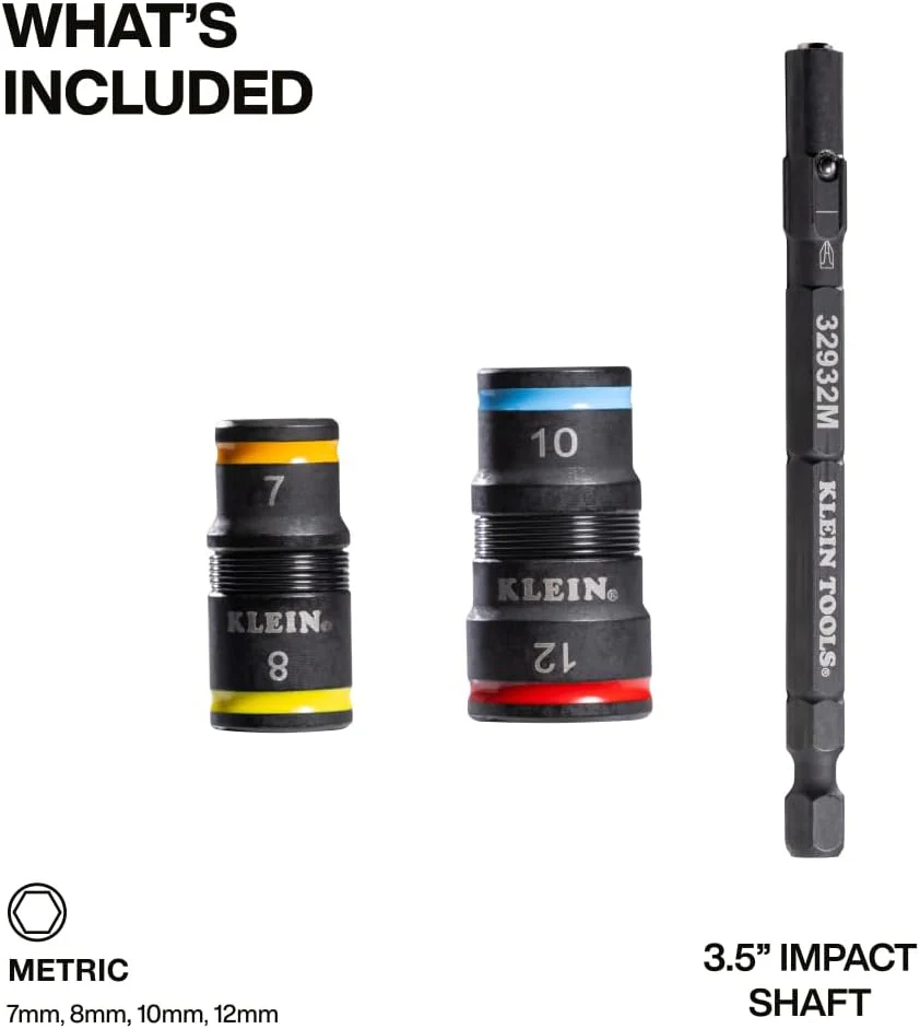 Klein Tools 32932M | 4‑in‑1 Flip‑Stecknuss‑Set metrisch | 7, 8, 10, 12mm | Impact‑Rated Stahl mit Fa - Image 2