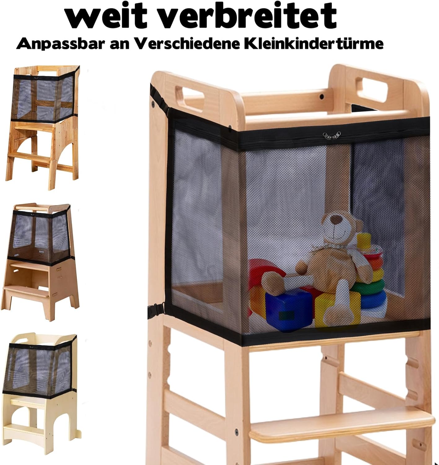 Kleinkinderturm Sicherheitsnetz 78x53cm, Oxford-Stoff mit Reissverschluss, Zweilagig & Verstellbar, - Image 4