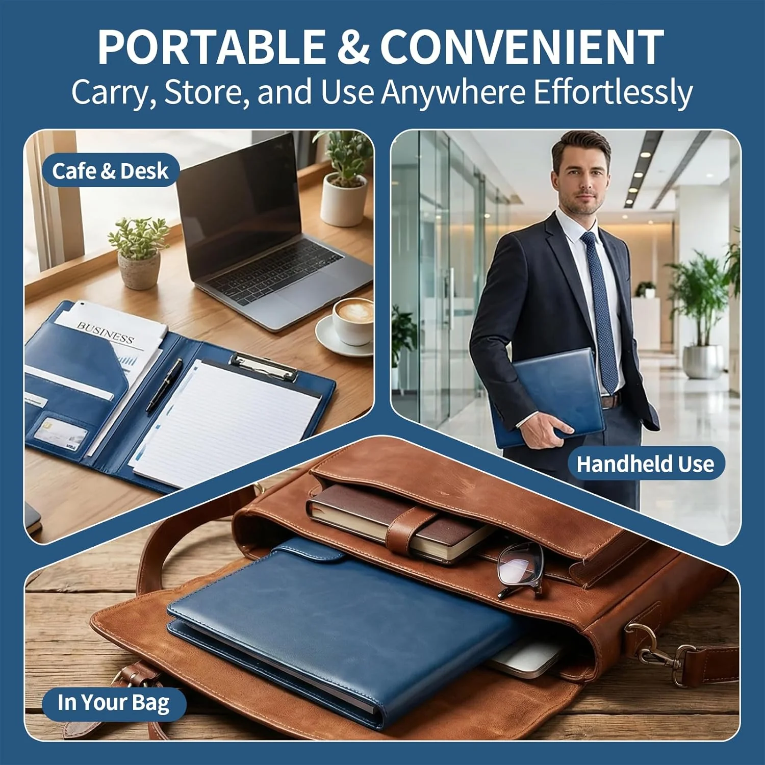 Klemmbrettmappe A4 aus PU-Leder, Magnetische Faltbare Clipboard Schreibmappe mit Deckel, Stiftehalte - Image 4