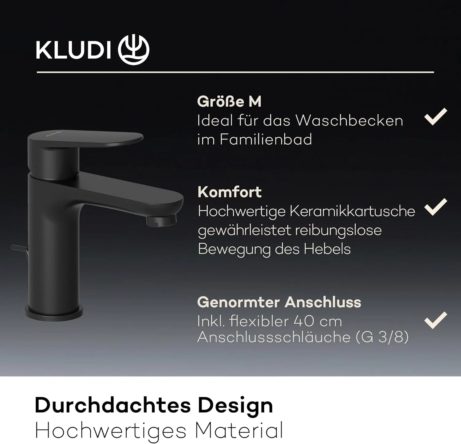 KLUDI-X1 Waschtischarmatur mit Zugstangen-Ablauf, Auslaufhöhe 95 mm, wassersparender Wasserhahn Bad - Image 6