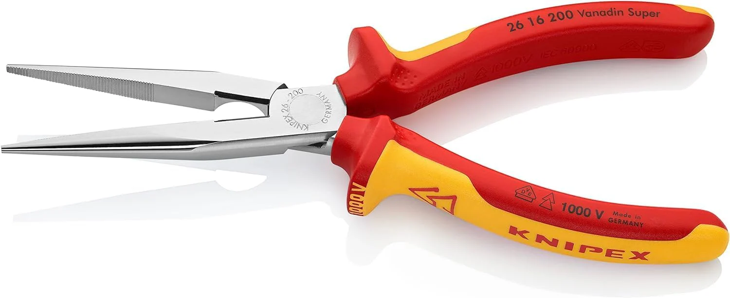 Knipex Flachrundzange mit Schneide (Storchschnabelzange) verchromt, VDE-geprüft 200 mm (SB-Karte/Bli - Image 2