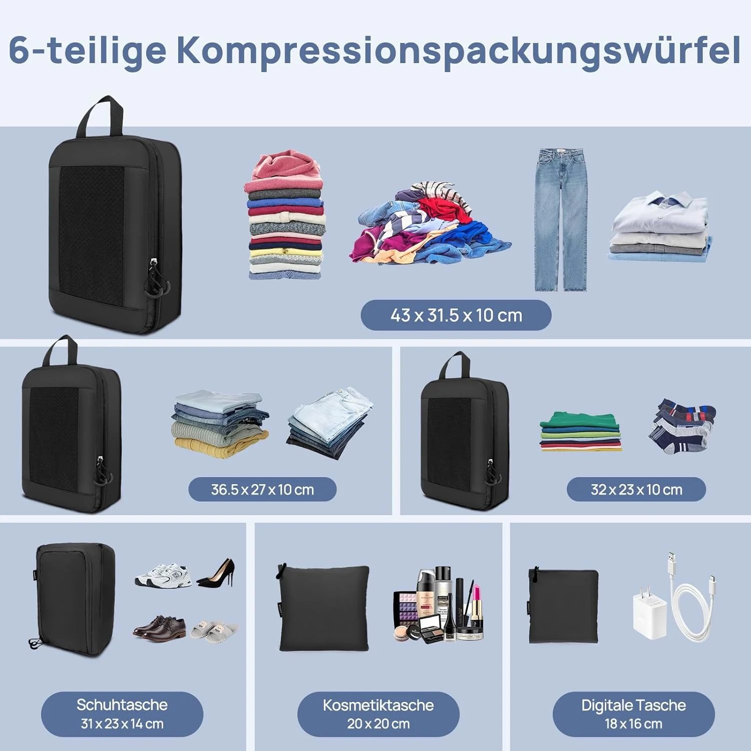 Koffer Organizer Kompression Set, Packwürfel Set Kompression Ihres Reisegepäcks, Compression Packing - Image 4