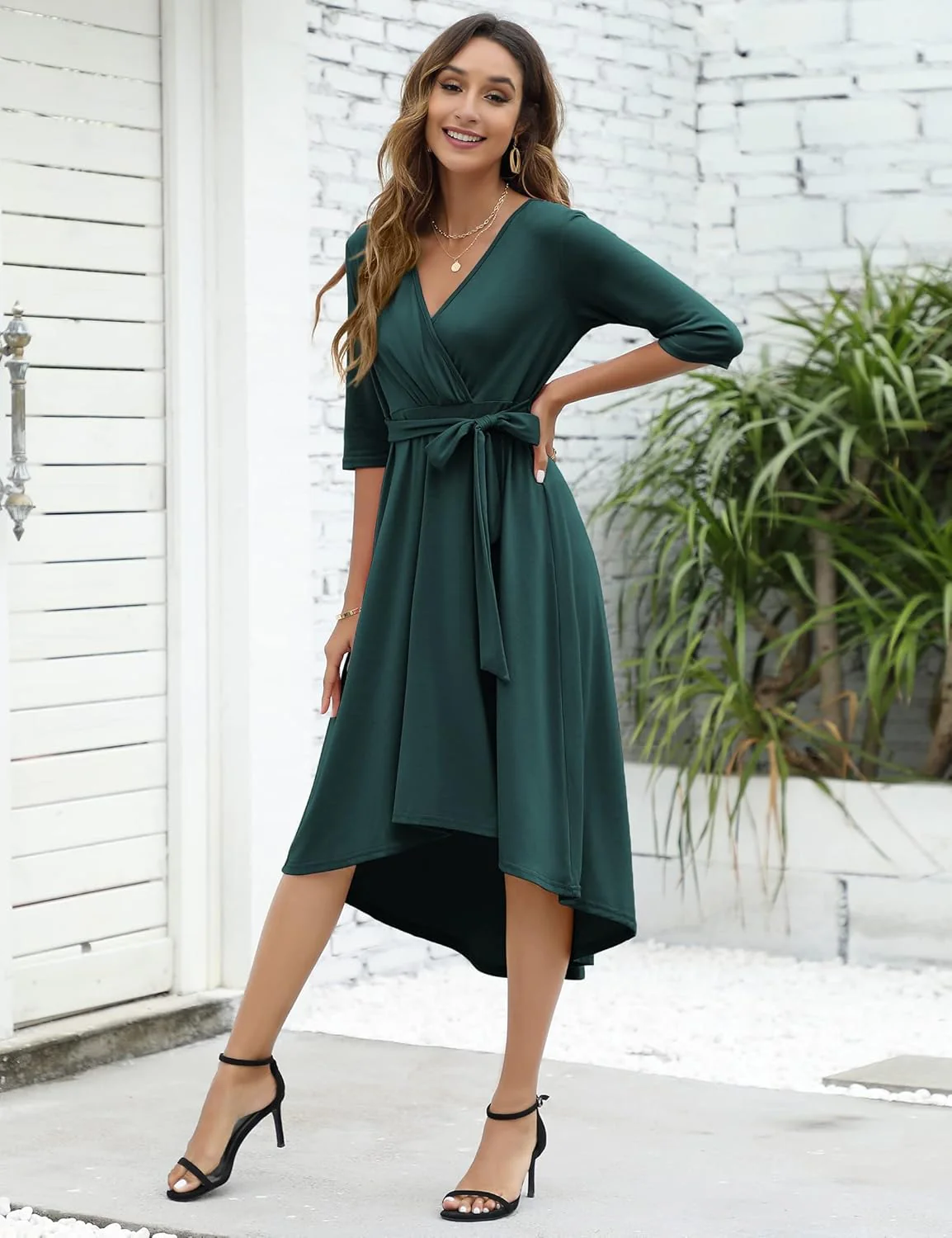 KOJOOIN Damen Umstandskleid Festlich Stillkleid V-Ausschnitt 3/4 Ärmel Schwangerschaftskleid mit Tai - Image 6