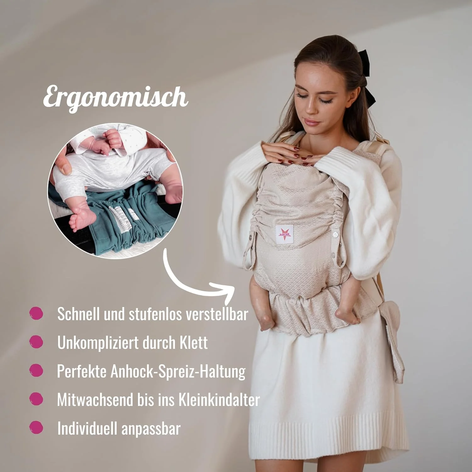 KOKADI Babytrage TaiTai - sichere Tragehilfe für Neugeborene ab Geburt bis 15kg - 3 Tragepositionen - Image 2