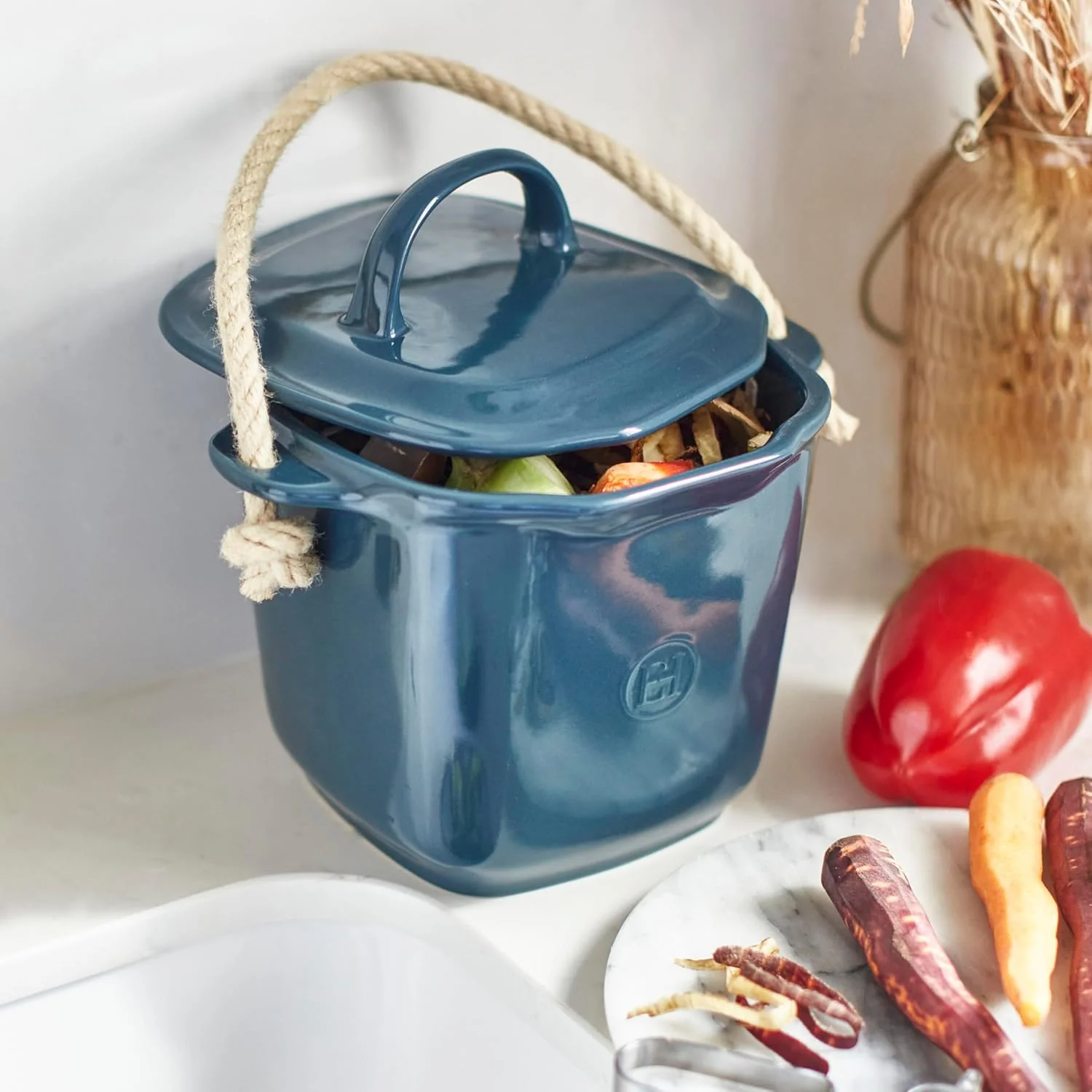 Komposteimer, 4 l, Keramik, Design und praktisch, geruchsneutral und leicht zu reinigen, Trüffelschw - Image 5