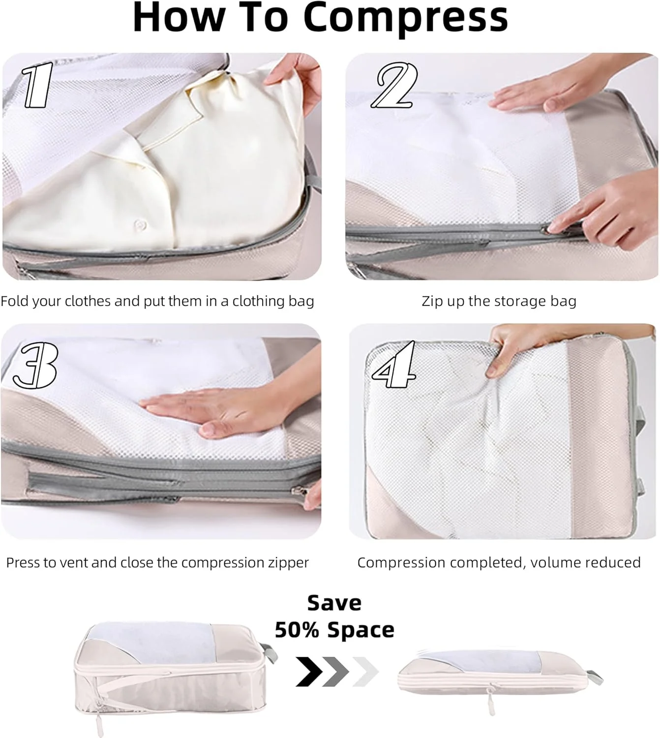 Kompressionspackwürfel für Koffer, 8 Stück erweiterbare Reisepackwürfel für Rucksack, ultraleichte R - Image 5
