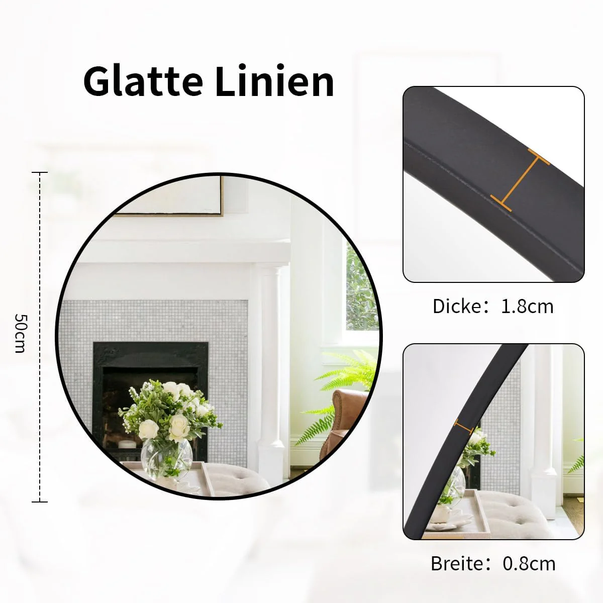 Koonmi 50cm Spiegel Rund Schwarz Runder Spiegel Wandspiegel mit Rahmen aus Aluminiumlegierung für Ba - Image 4