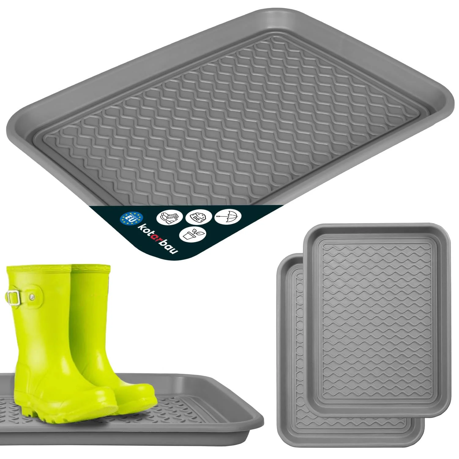 KOTARBAU® 2er Set Schuhabtropfschale 38x50cm Abtropfmatte Schuhe Grau Schuhmatte Abtropfmatte Kunsts