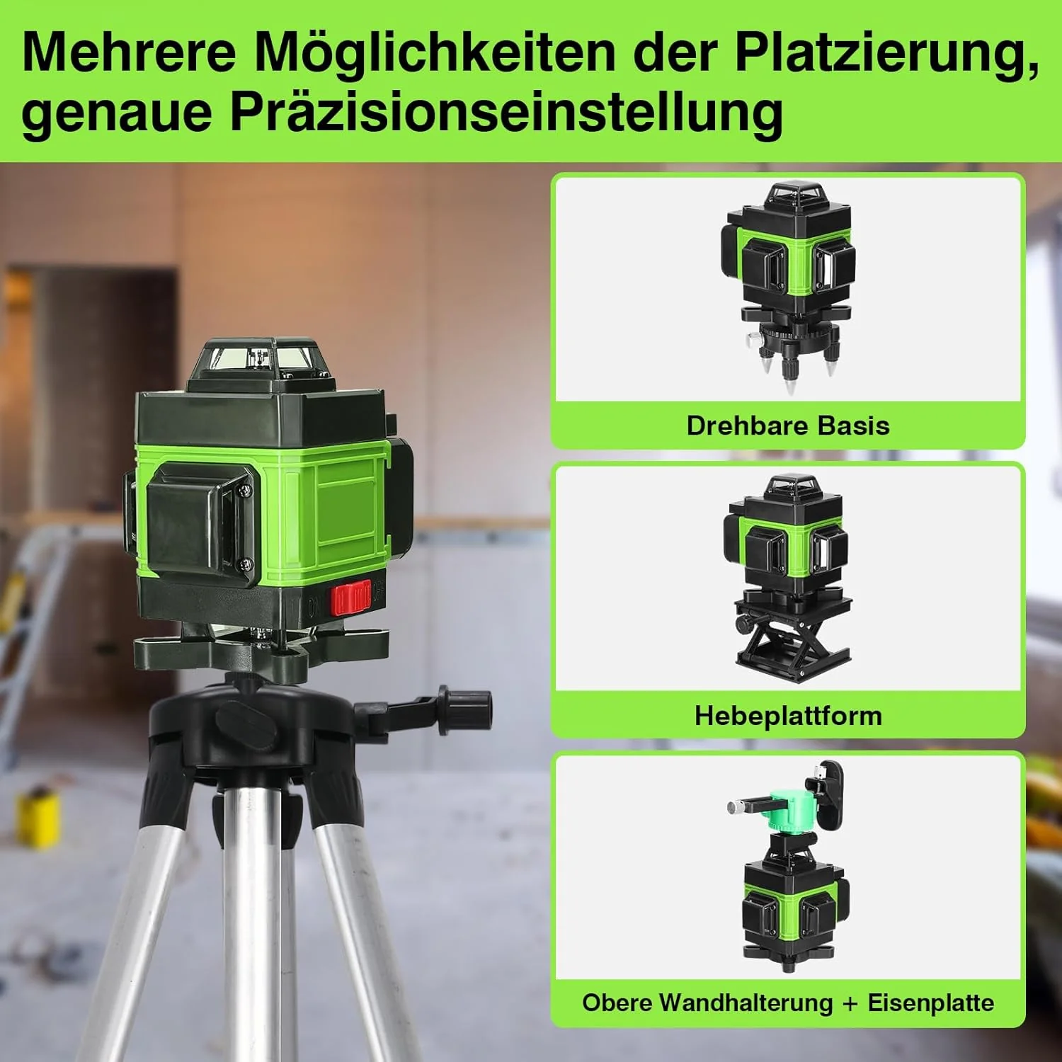 Kreuzlinienlaser Geevorks Laser Wasserwaage 4D 16 Linien 3° Selbstnivellierende 2*2,4 Ah Akku 25M fü - Image 3