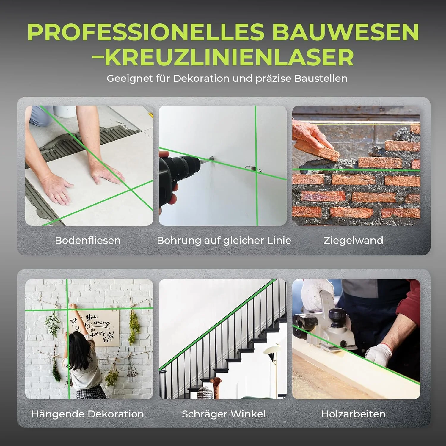 Kreuzlinienlaser Grün 4×360° – 16 Linien, 2x 2400mAh Selbstnivellierend, Kompakt & Mobil, Inklusive - Image 3