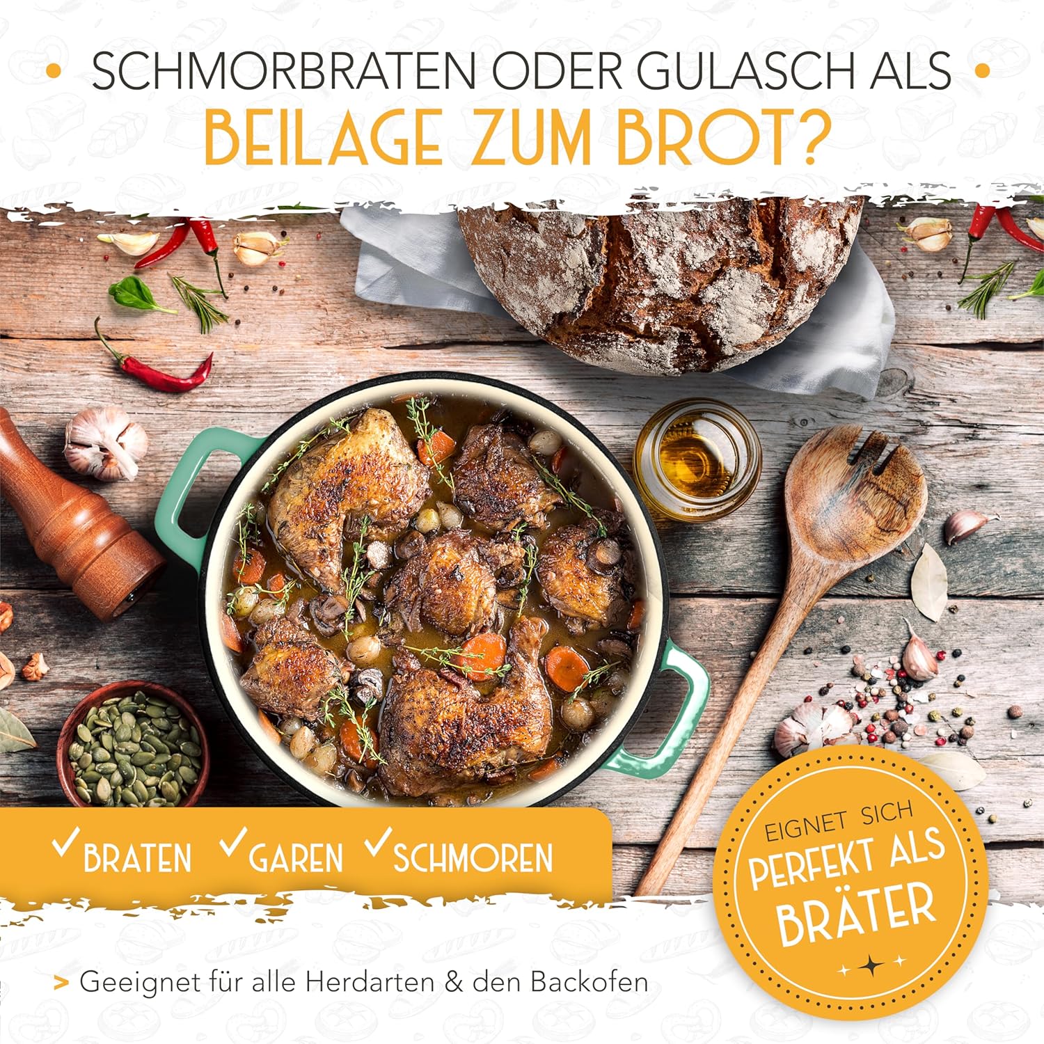 KRUSTENZAUBER Topf Brot Backen [inkl. Gärkorb] - Hochwertiger Emaille Topf 26cm - Idealer gusseisern - Image 6